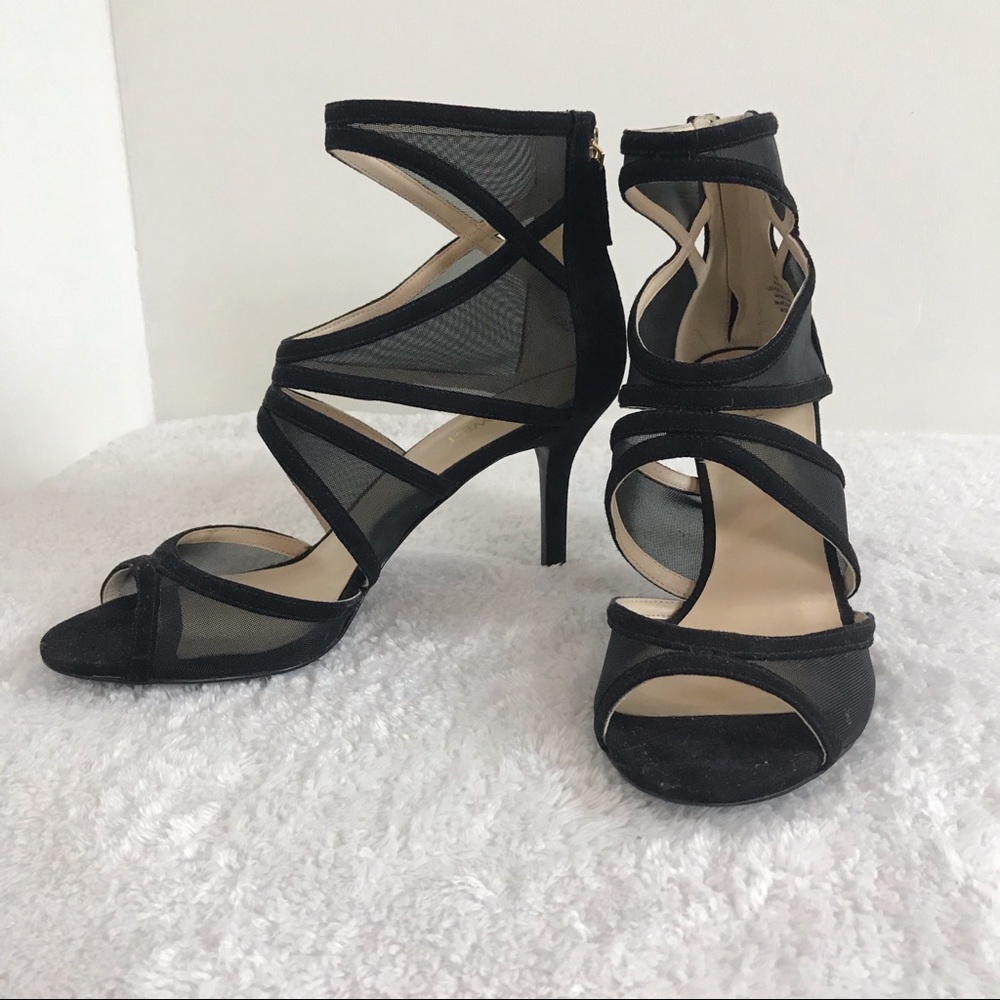 EUC Nine West sexy mesh cutout zip-up heels